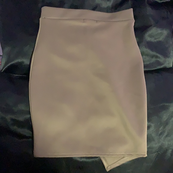 Taupe/Mocha Asymmetrical Wrap Slip Skirt - Picture 2 of 2
